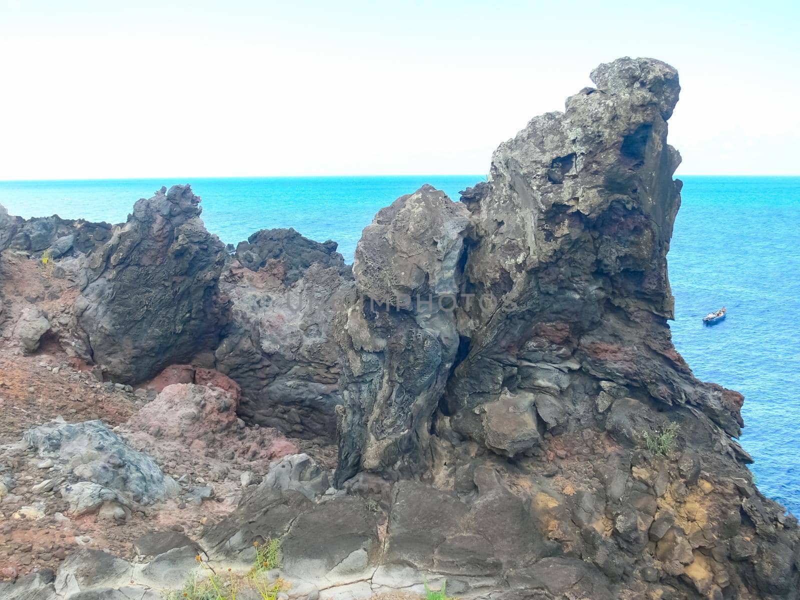 Easter Island coastline. Easter Island coast, rocks and ocean.