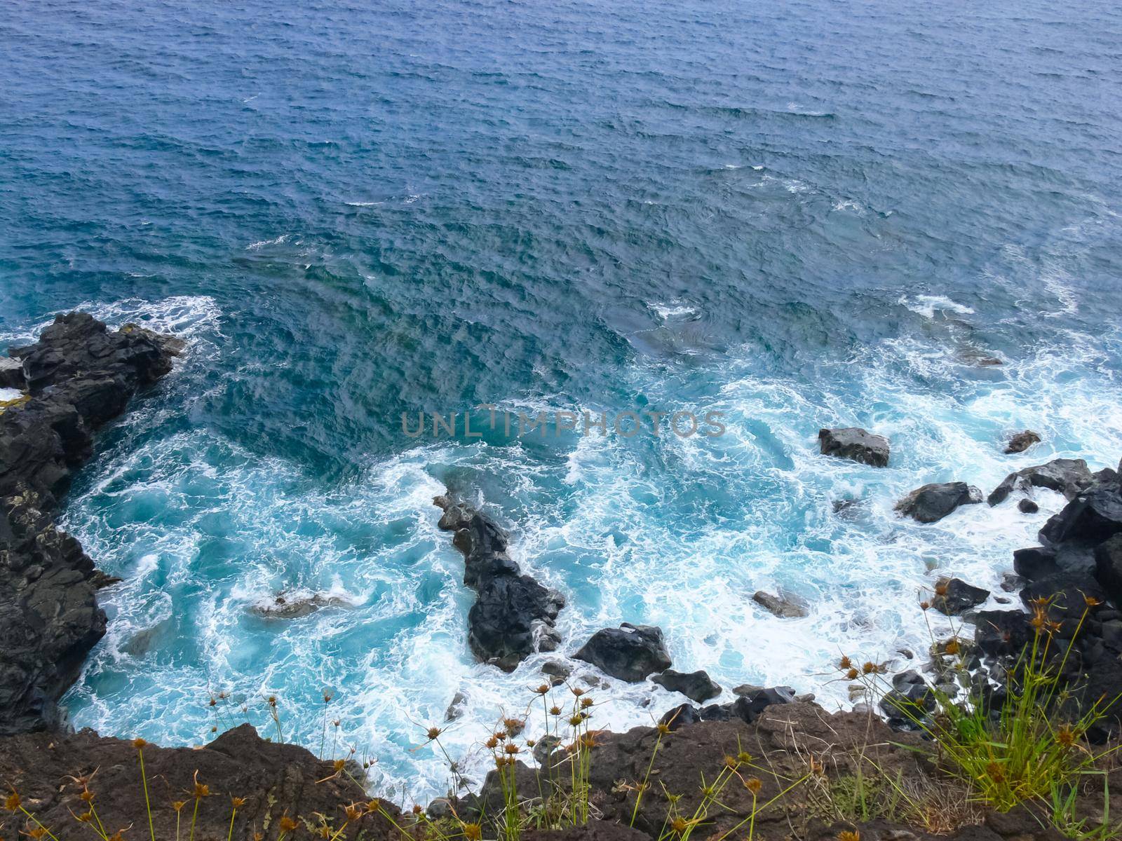 Easter Island coastline. Easter Island coast, rocks and ocean.