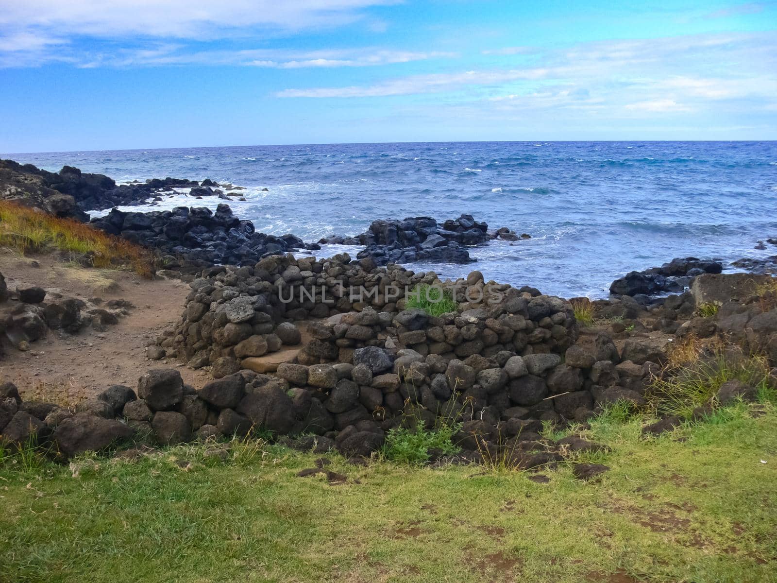 Easter Island coastline. Easter Island coast, rocks and ocean.