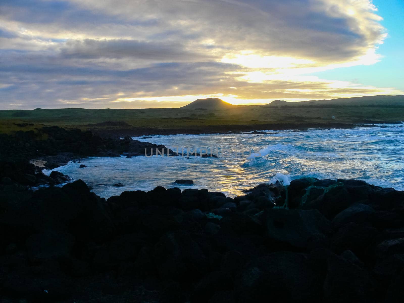 Easter Island coastline. Easter Island coast, rocks and ocean.