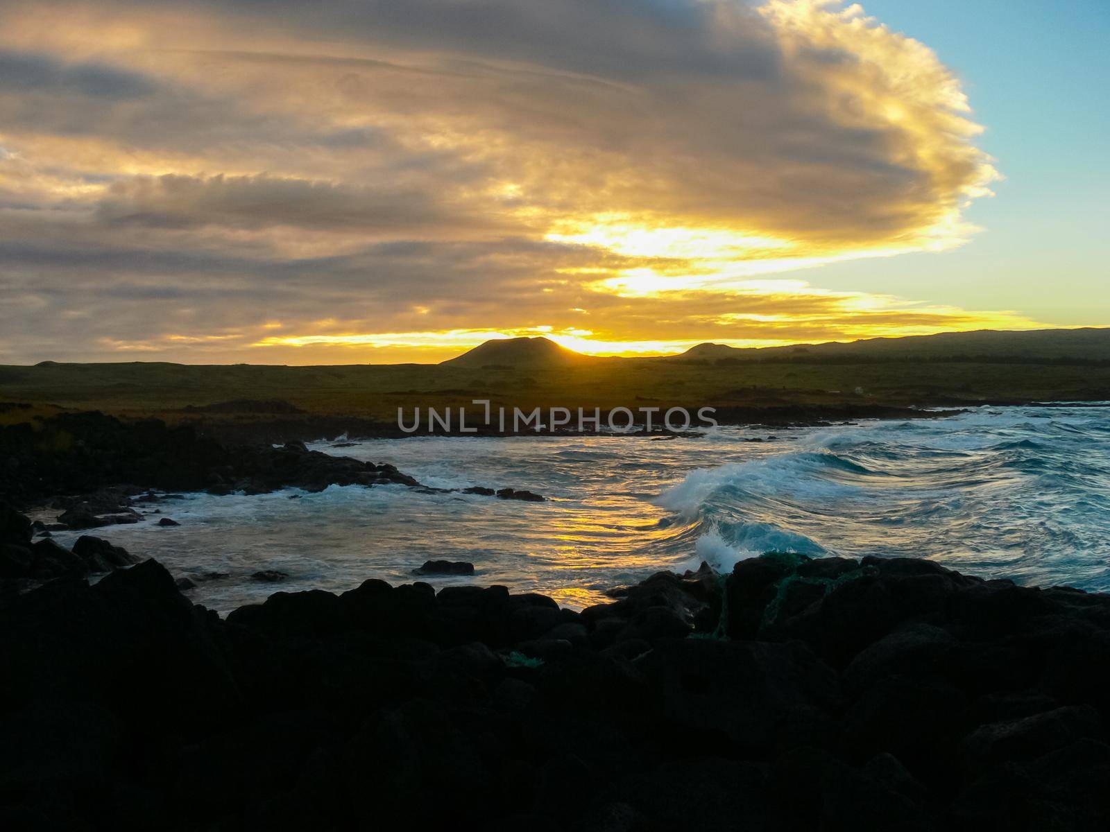 Easter Island coastline. Easter Island coast, rocks, ocean. by DePo