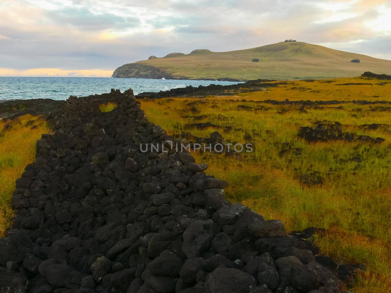 Easter Island coastline. Easter Island coast, rocks and ocean.