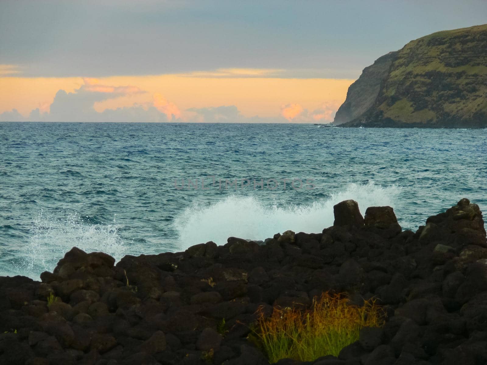 Easter Island coastline. Easter Island coast, rocks and ocean.