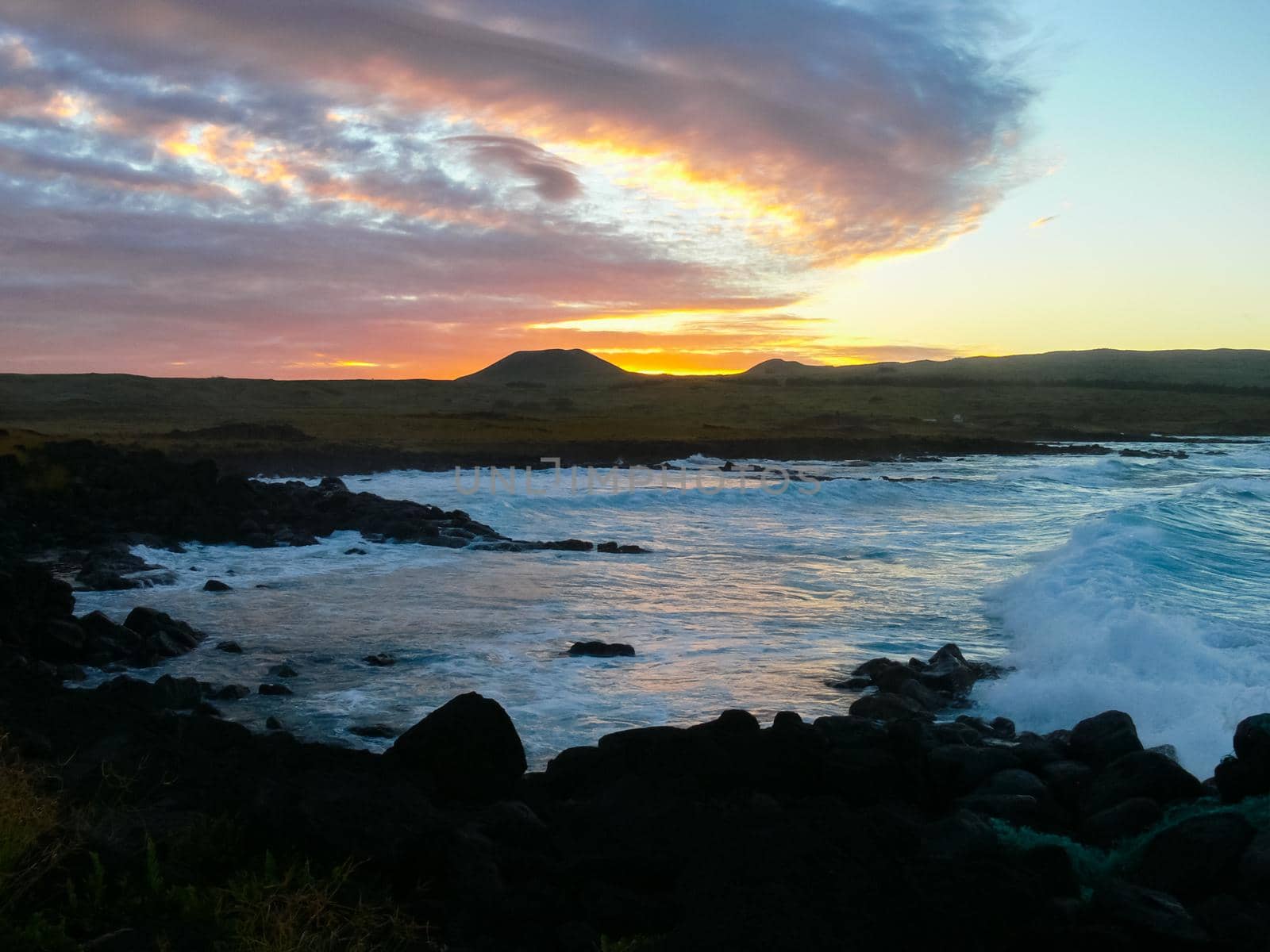 Easter Island coastline. Easter Island coast, rocks and ocean.