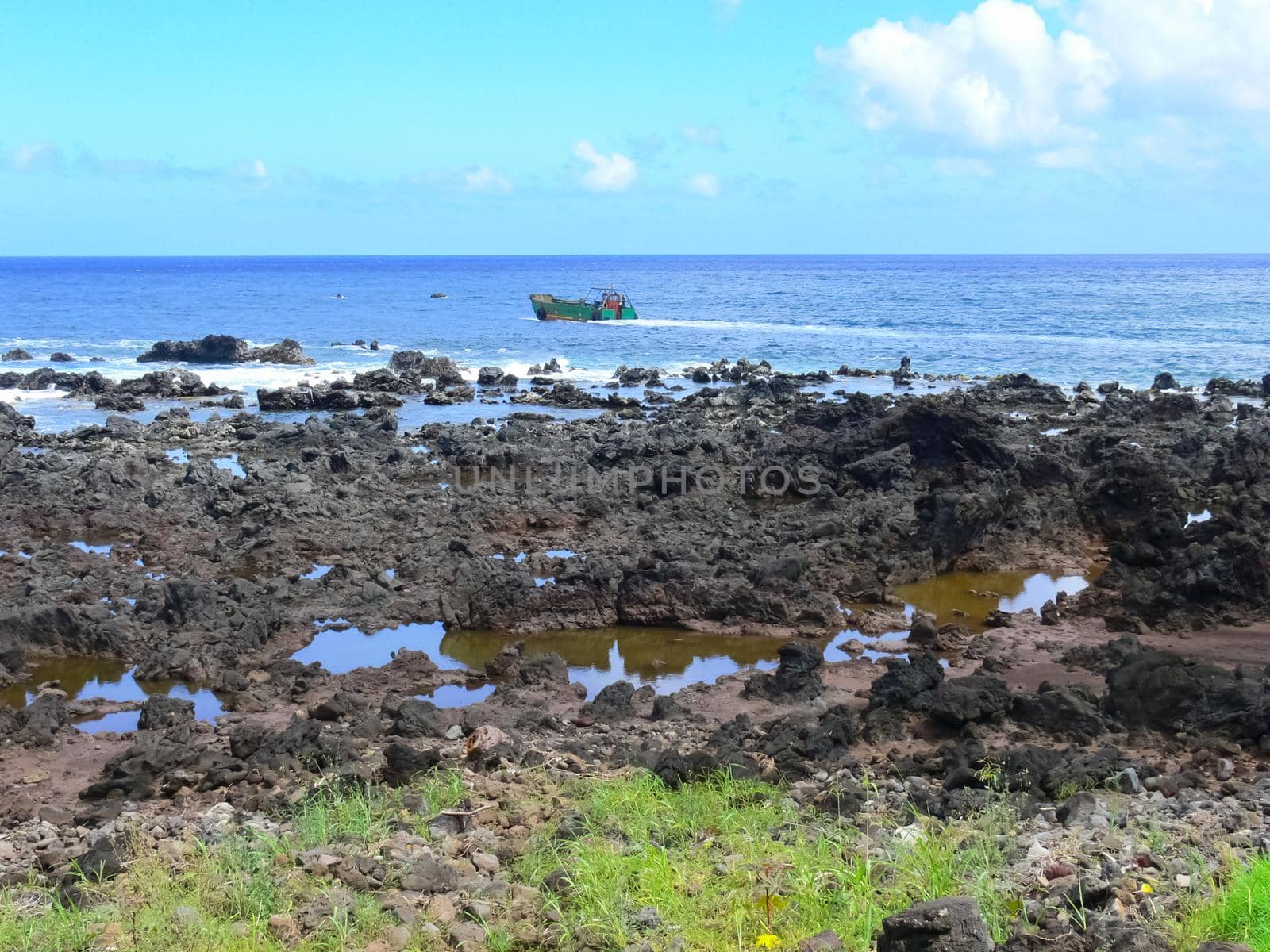 Easter Island coastline. Easter Island coast, rocks and ocean.