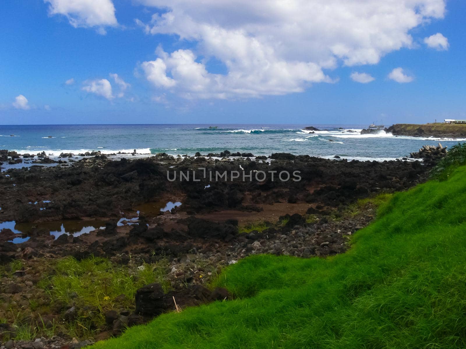 Easter Island coastline. Easter Island coast, rocks, ocean. by DePo