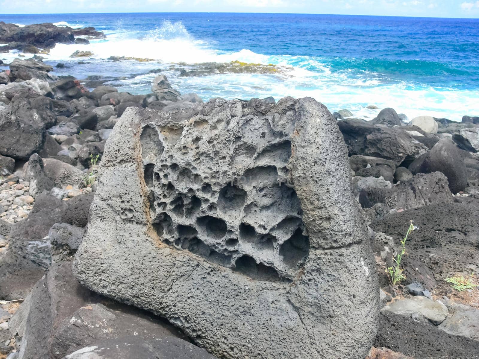 Errosia lava tuff on the coast of Easter Island.