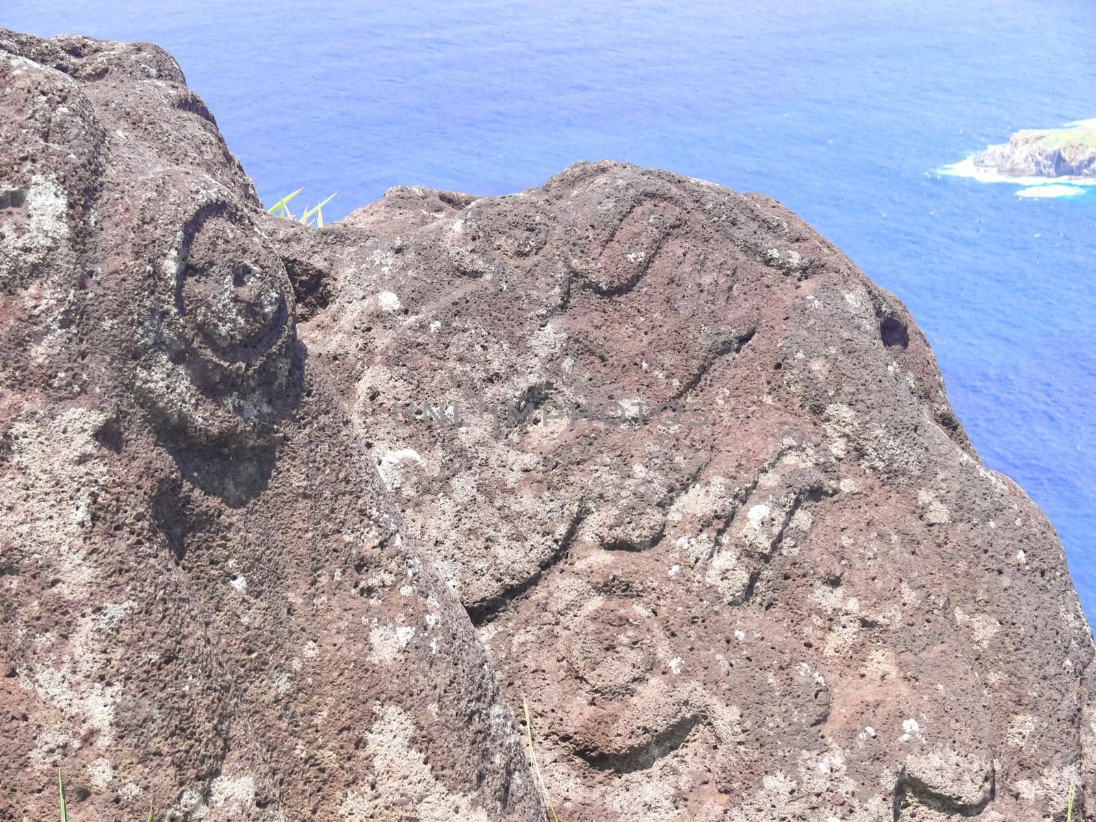 Rocks with rock engraving. Easter Island, traces of ancient culture.