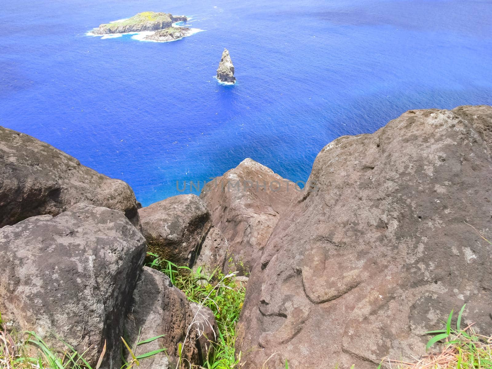 Rocks with rock engraving. Easter Island, traces of ancient culture.