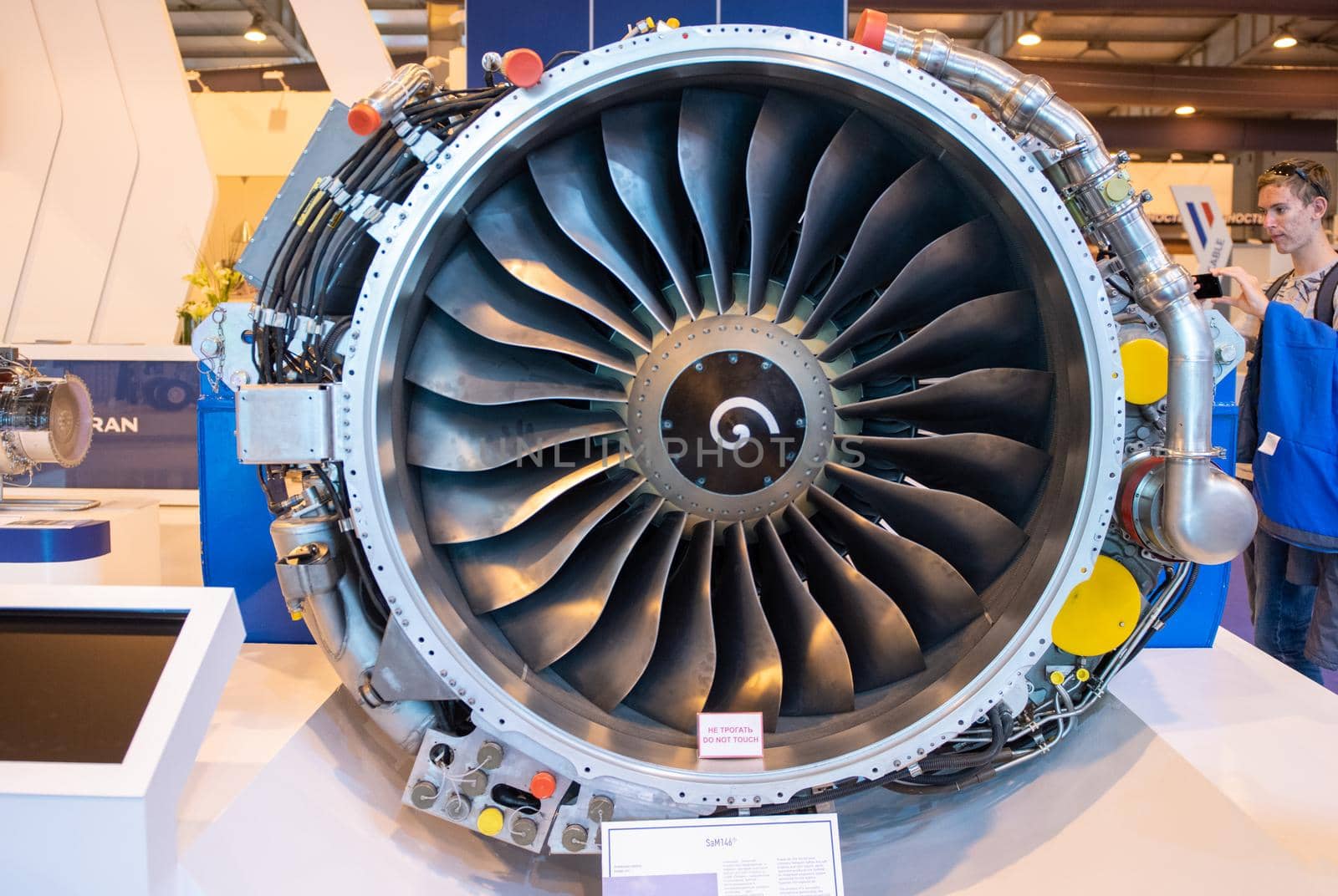 August 31, 2019, Moscow region, Russia. Turbofan engine PowerJet SaM146 (CM 146) for the short-haul Sukhoi Superjet 100 aircraft.