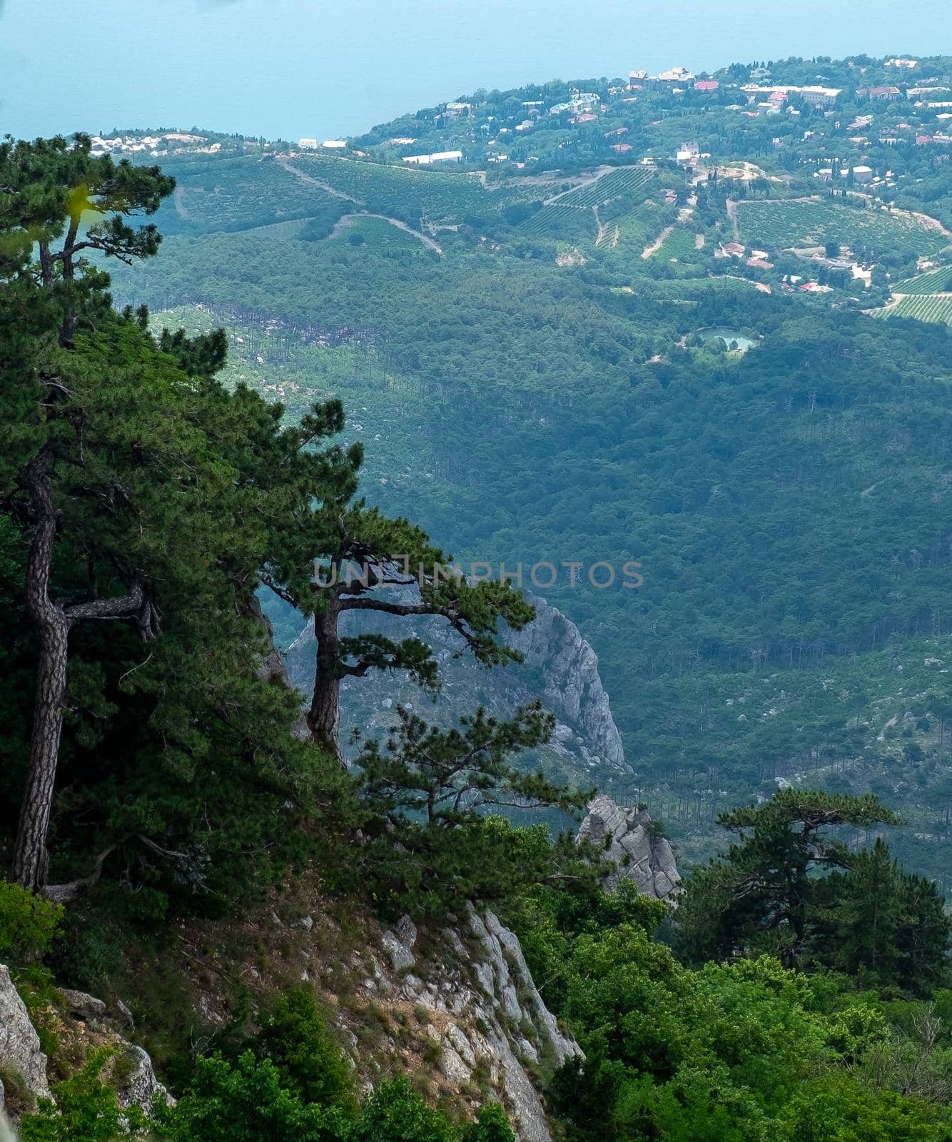 View of the Black Sea coast from the Yalta Yaila plateau in Crimea.