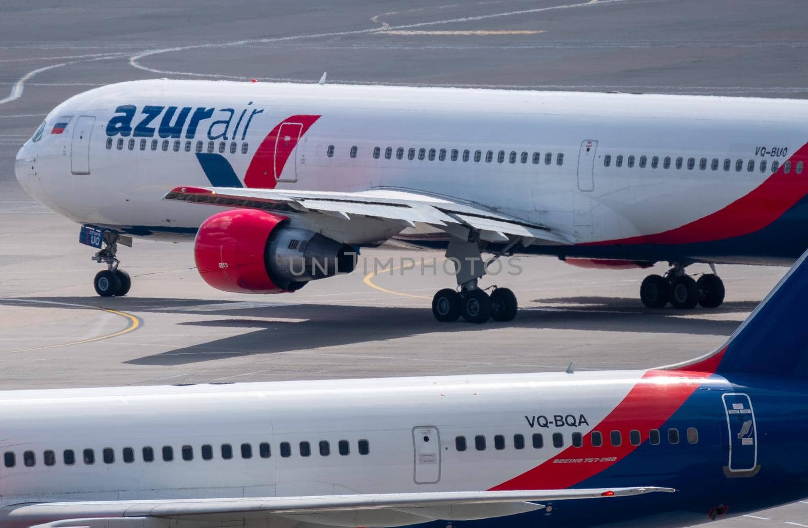 July 2, 2019, Moscow, Russia. Airplane Boeing 767-300 Azur Air airline at Vnukovo airport in Moscow.