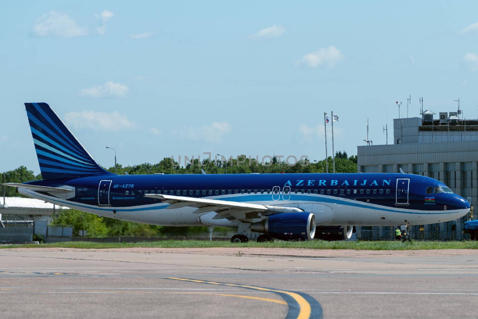 July 2, 2019, Moscow, Russia. Airplane Airbus A320-200 AZAL Azerbaijan Airlines at Vnukovo airport in Moscow.