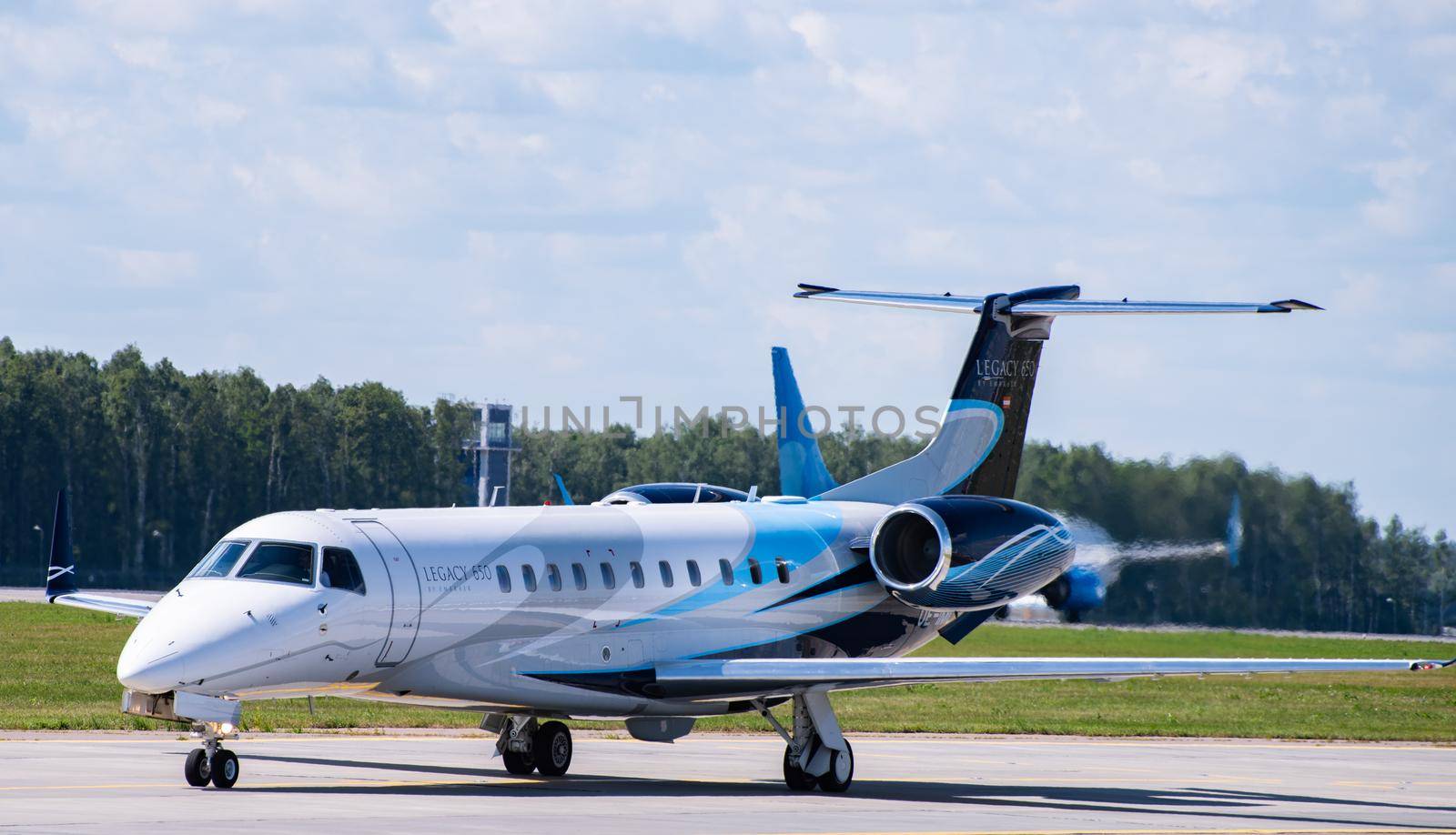 July 2, 2019, Moscow, Russia. Airplane Embraer ERJ-135 Avcon Jet at Vnukovo airport in Moscow.