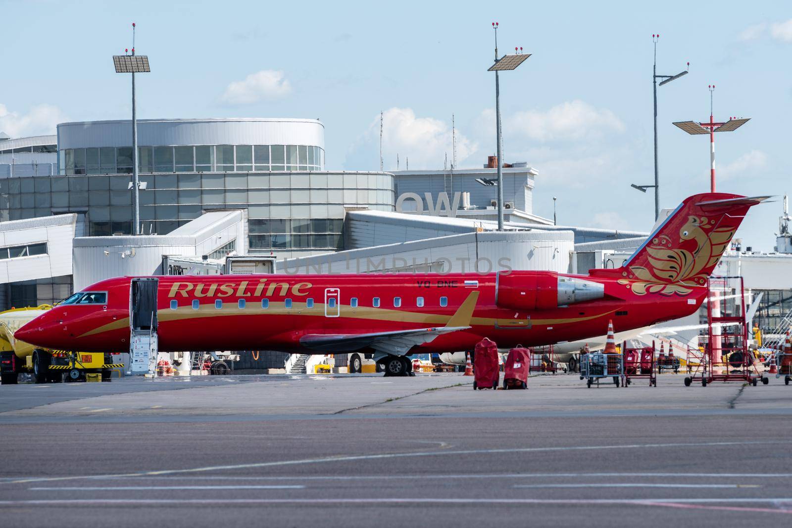 July 2, 2019, Moscow, Russia. Airplane Bombardier CRJ-100 Rusline airline at Vnukovo airport in Moscow.