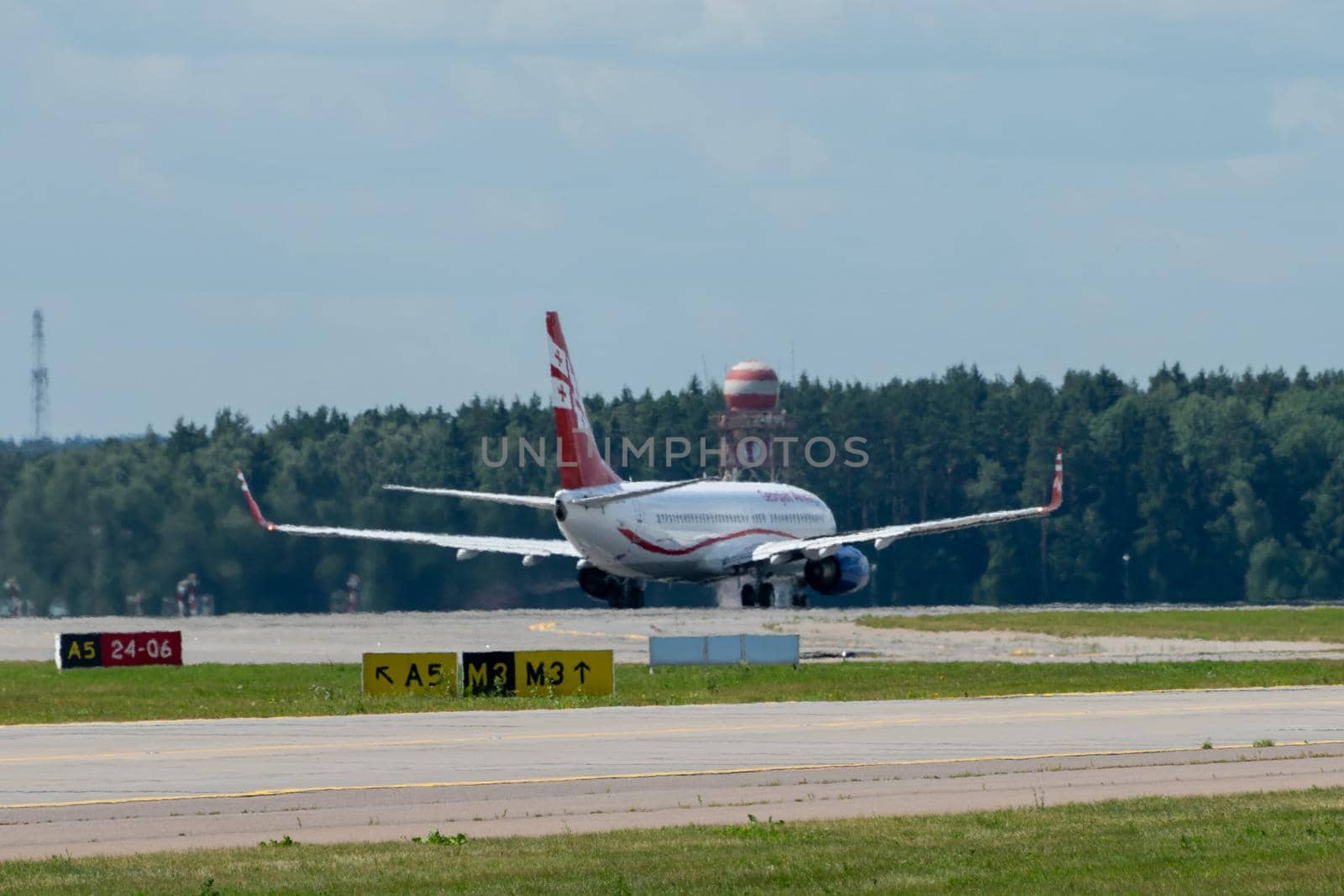 July 2, 2019, Moscow, Russia. Airplane Boeing 737-800 Airzena Georgian Airways at Vnukovo airport in Moscow.