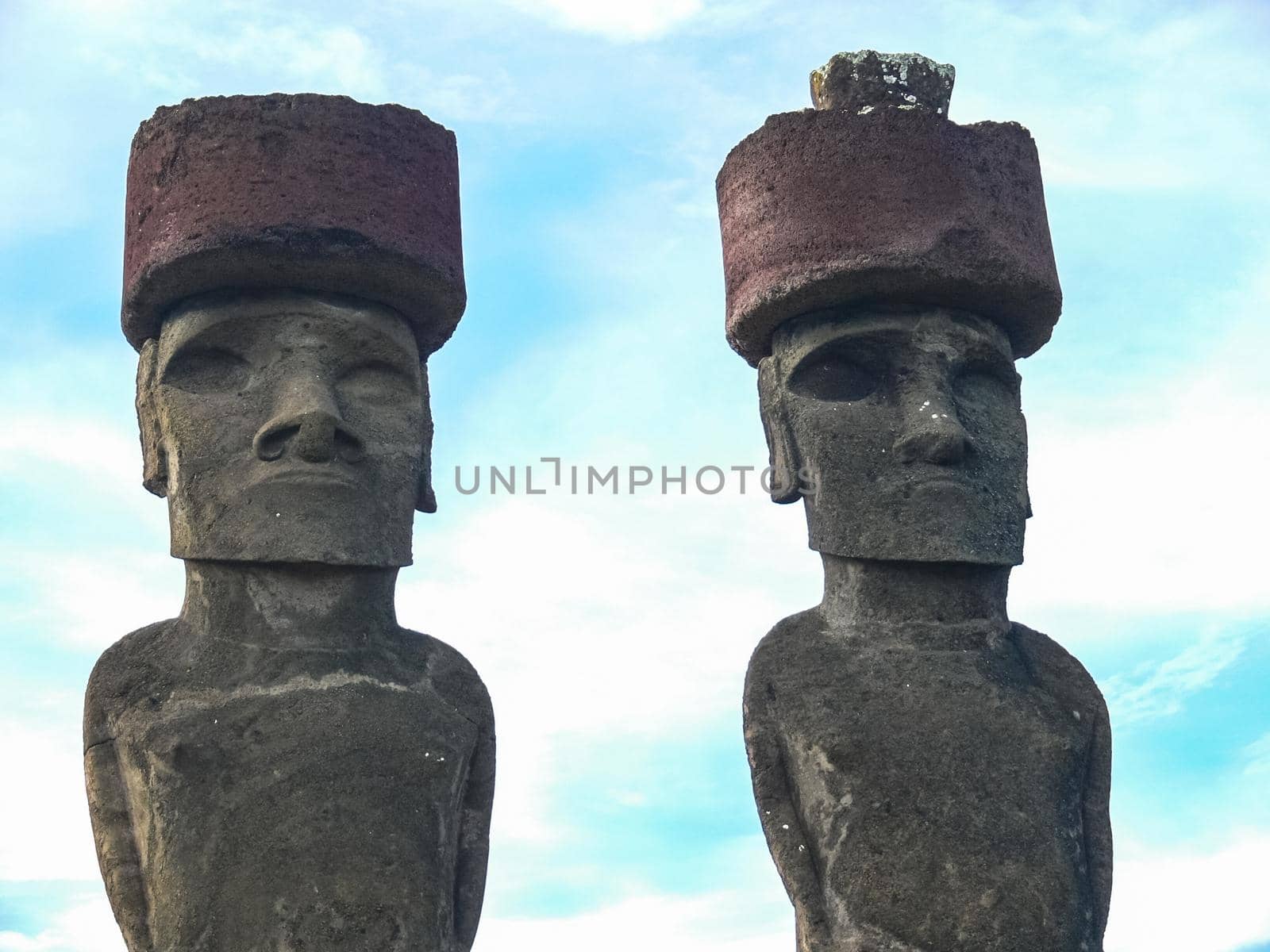 Statues of the gods of Easter Island. Ancient statues of ancient civilization on Easter Island.