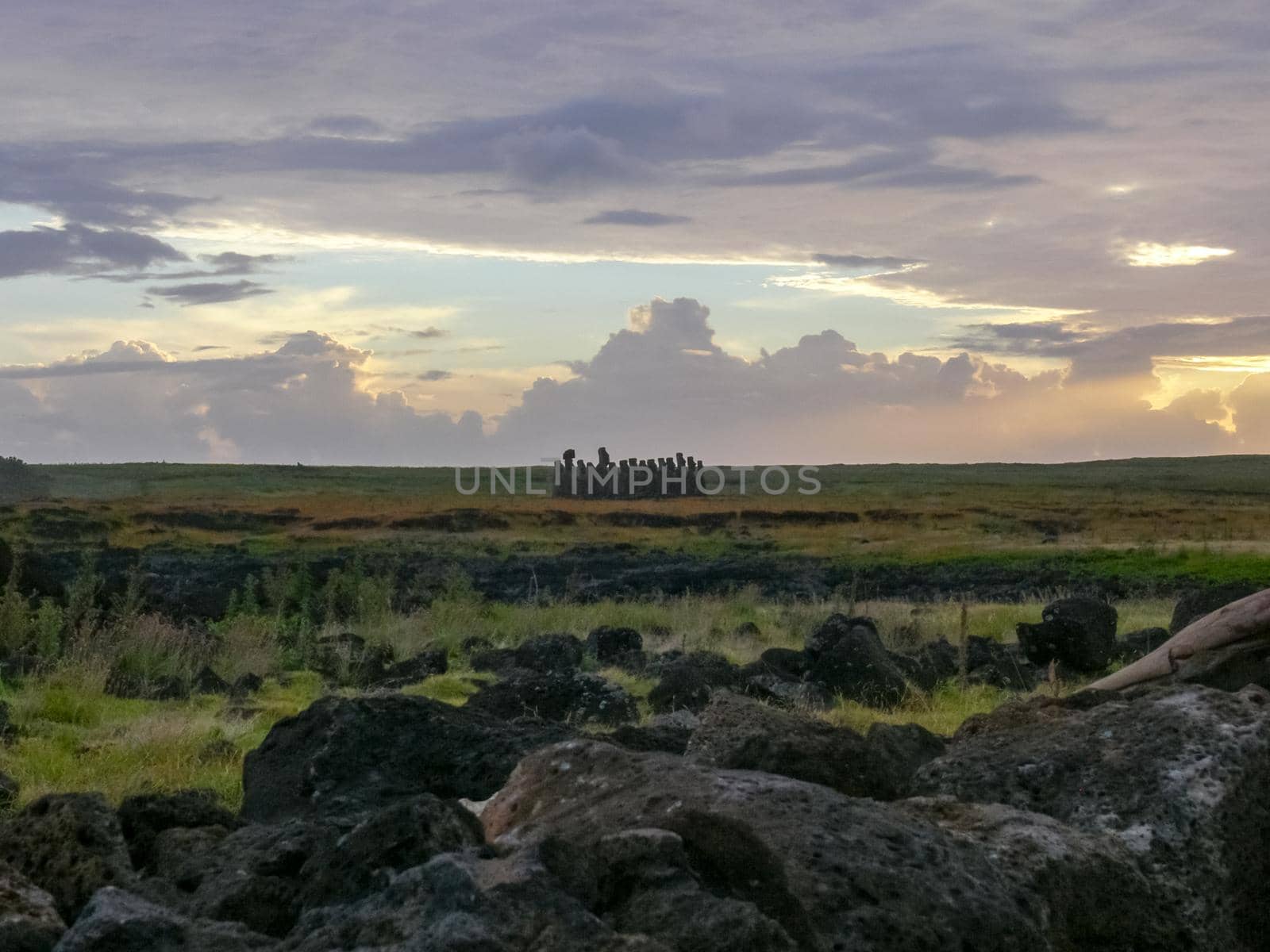 Statues of the gods of Easter Island. Ancient statues of ancient civilization on Easter Island.