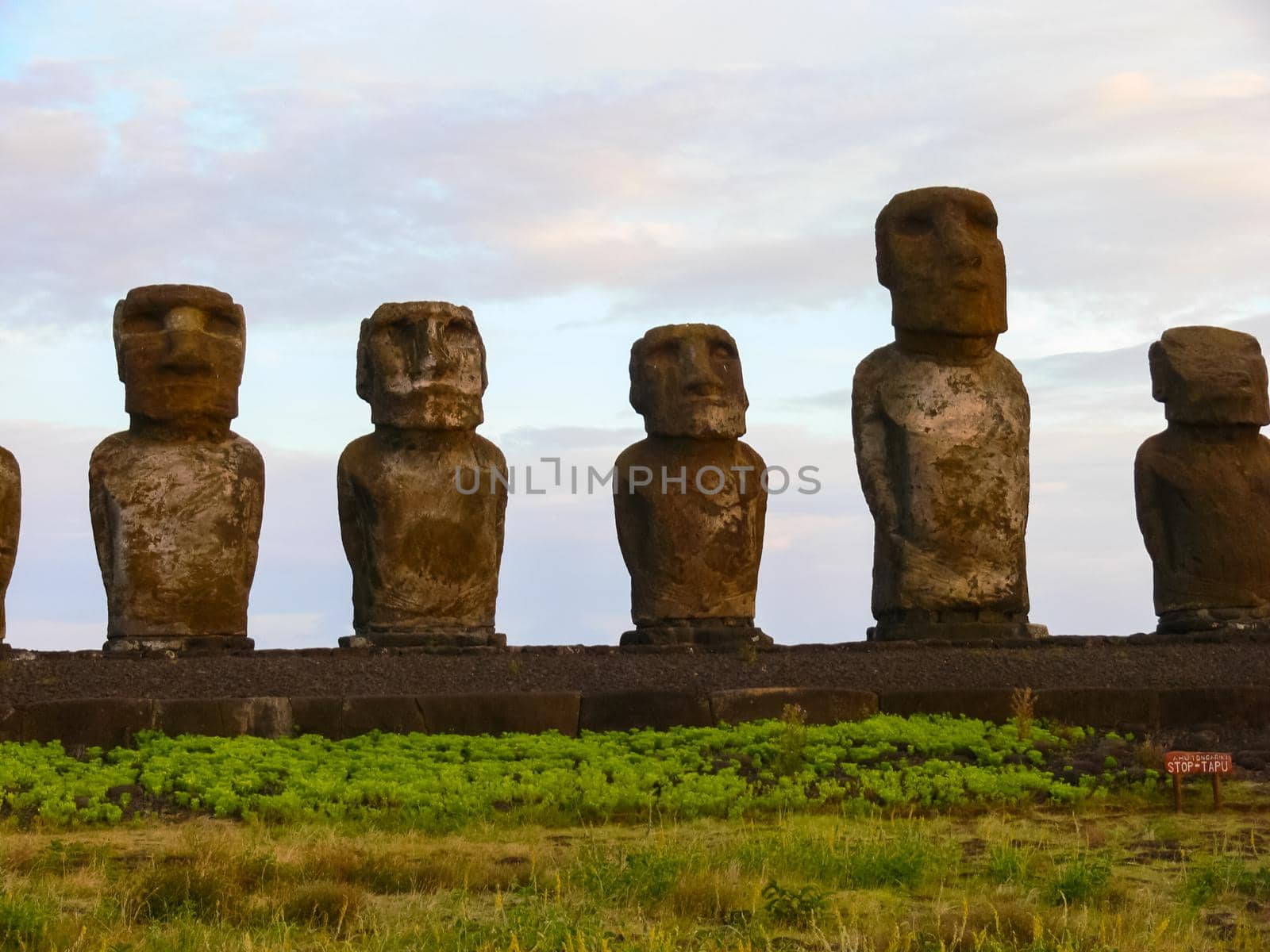 Statues of the gods of Easter Island. Ancient statues of ancient civilization on Easter Island.