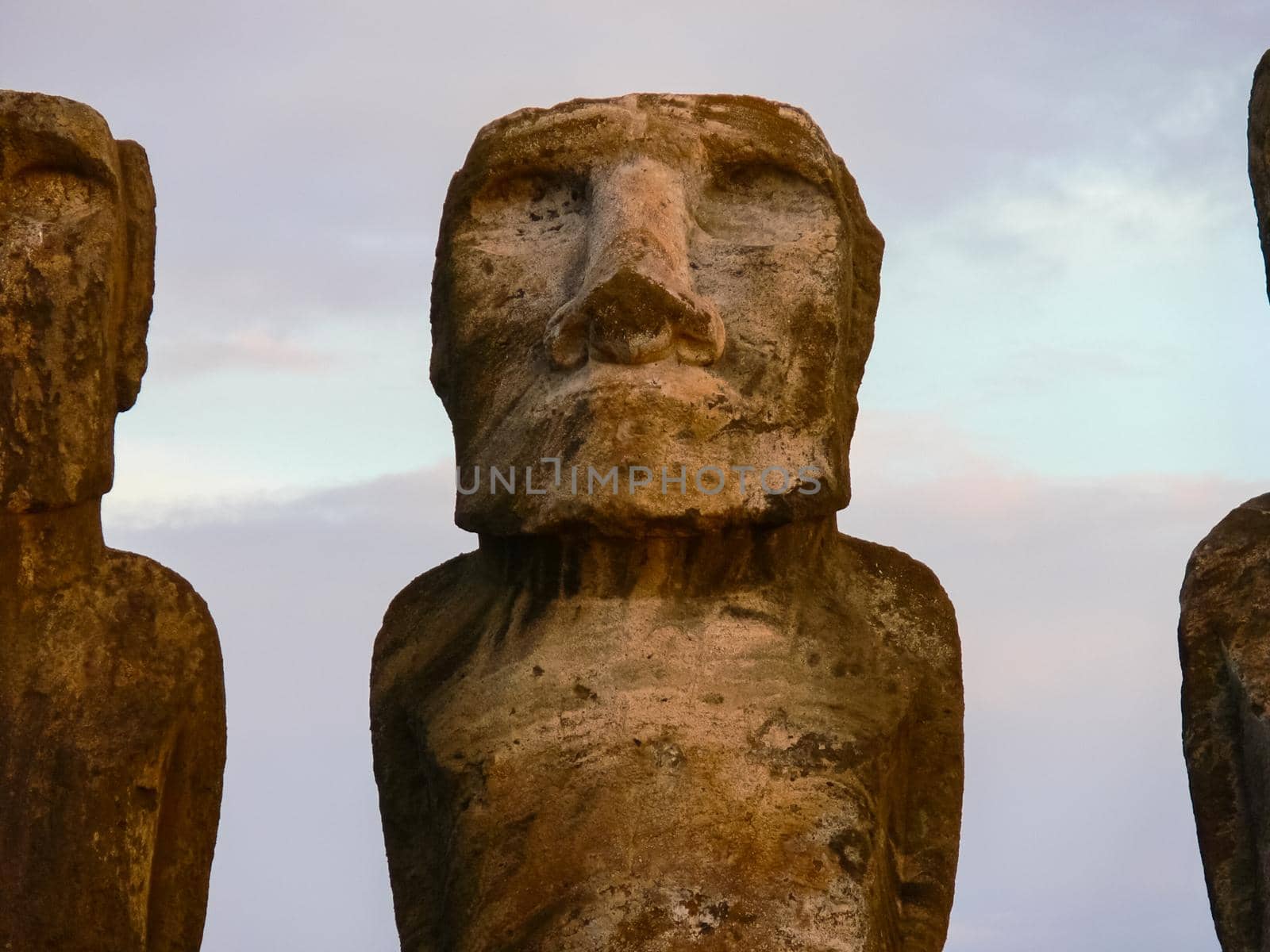 Statues of the gods of Easter Island. Ancient statues of ancient civilization on Easter Island.