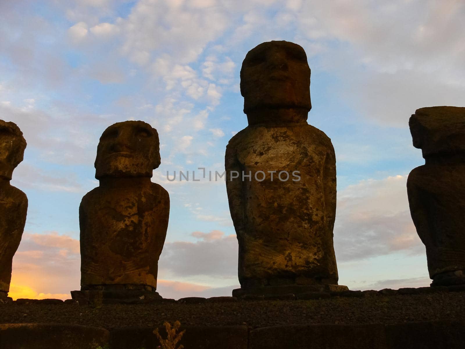 Statues of the gods of Easter Island. Ancient statues of ancient civilization on Easter Island.