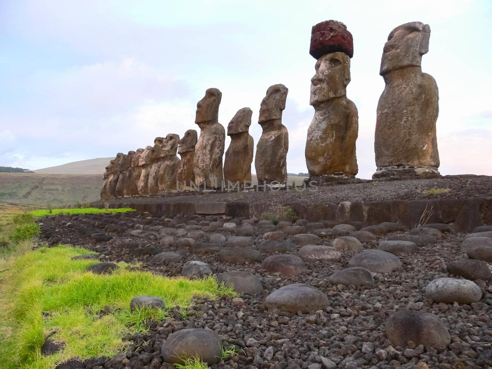 Statues of the gods of Easter Island. Ancient statues of ancient civilization on Easter Island.
