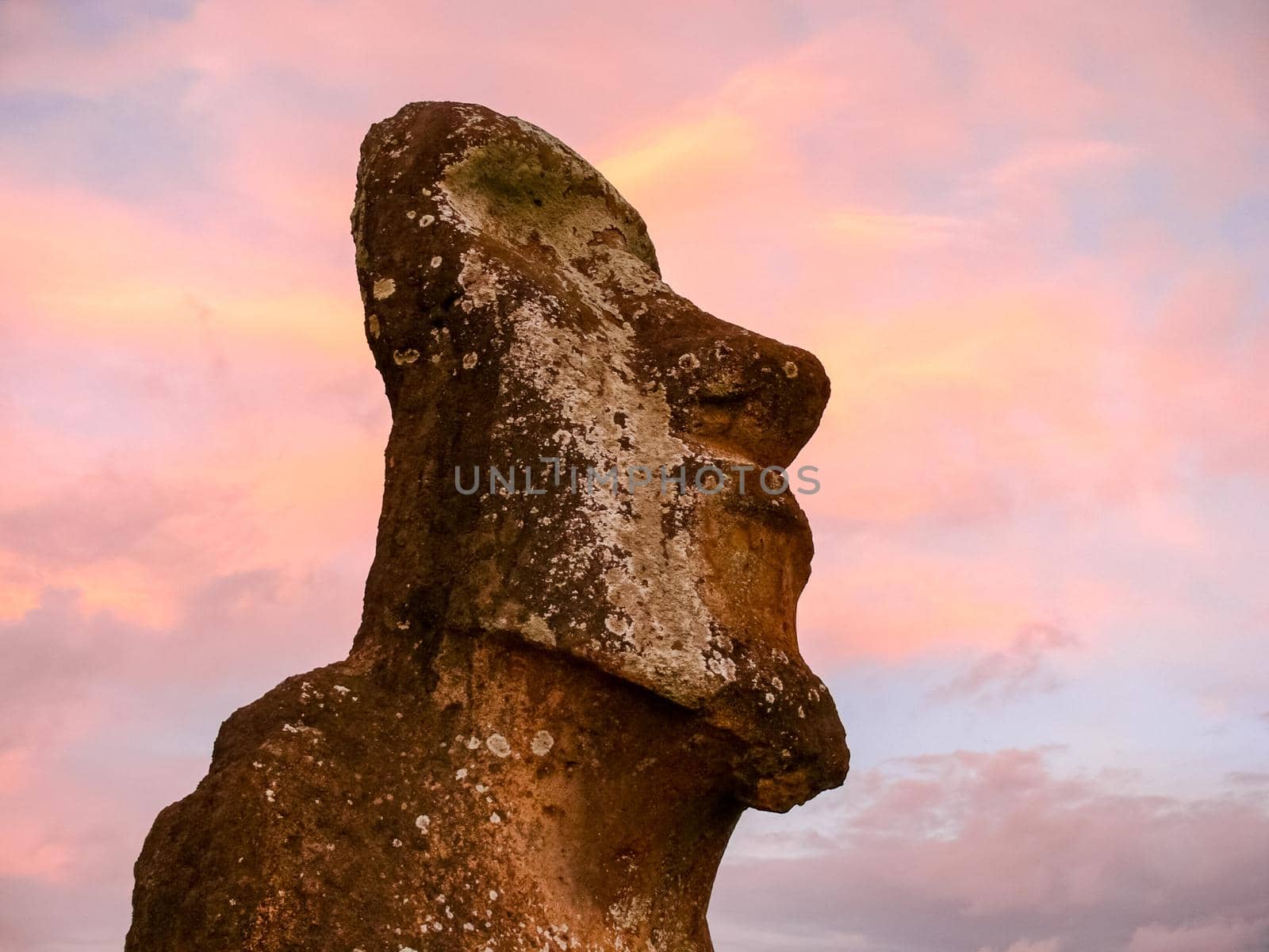 Statues of the gods of Easter Island. Ancient statues of ancient civilization on Easter Island.