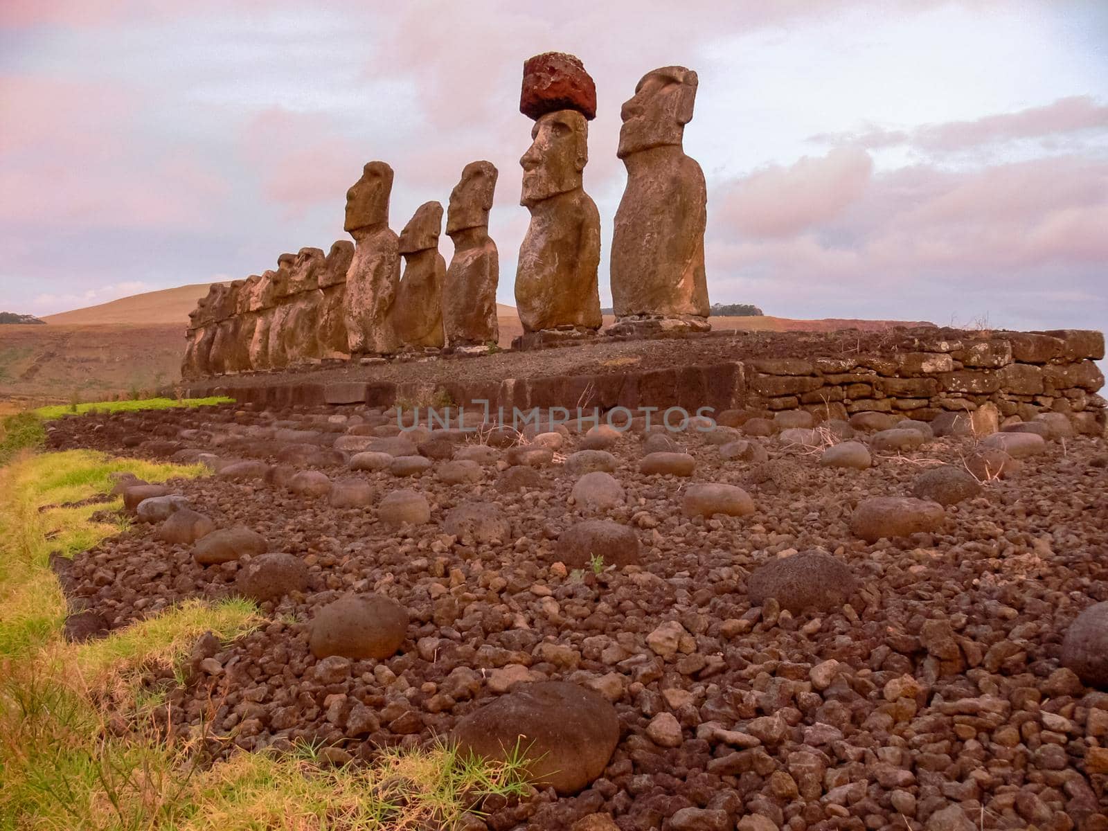 Statues of the gods of Easter Island. Ancient statues of ancient civilization on Easter Island.