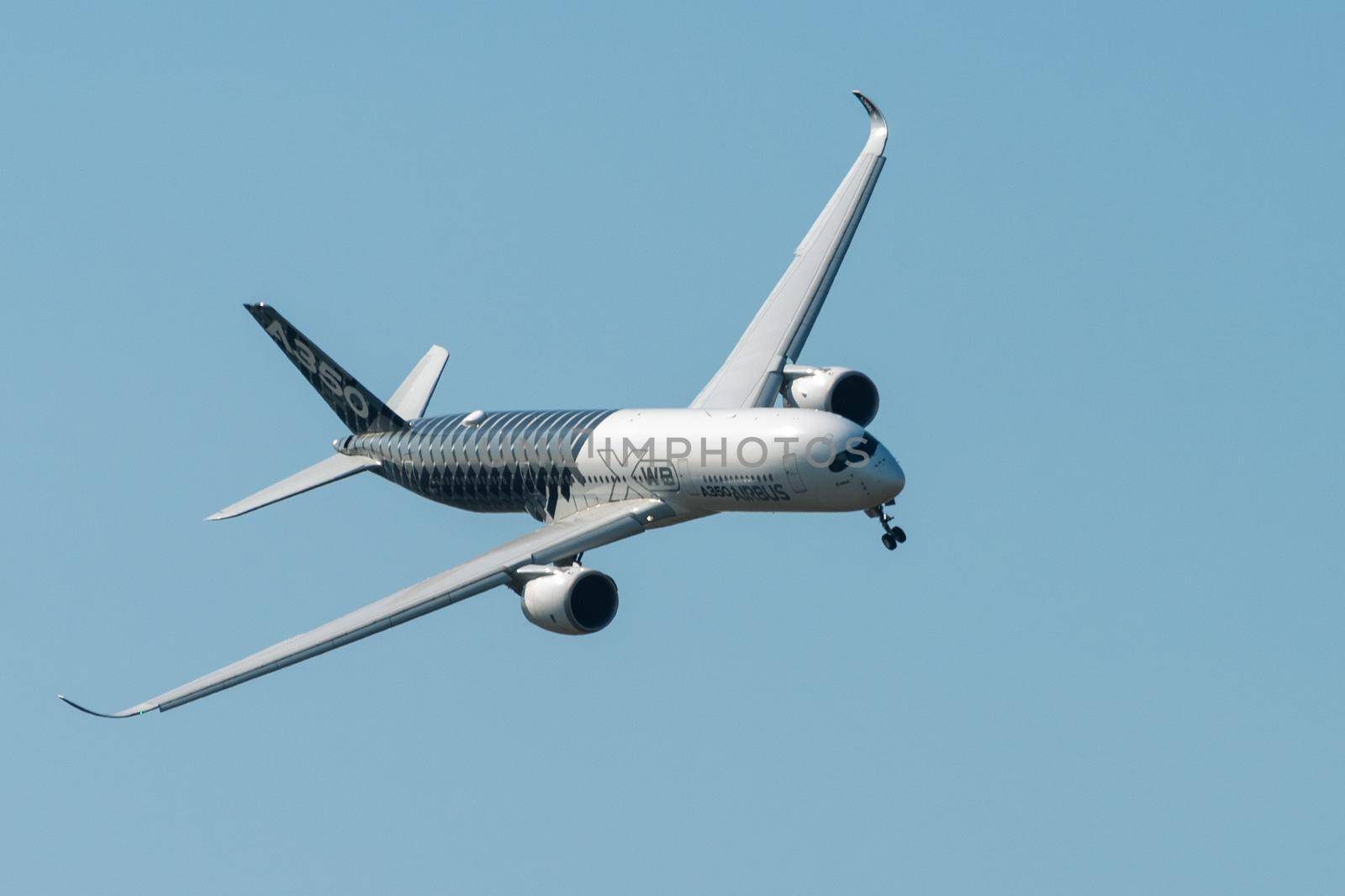 August 30, 2019. Zhukovsky, Russia. long-range wide-body twin-engine passenger aircraft Airbus A350-900 XWB Airbus Industrie at the International Aviation and Space Salon MAKS 2019.