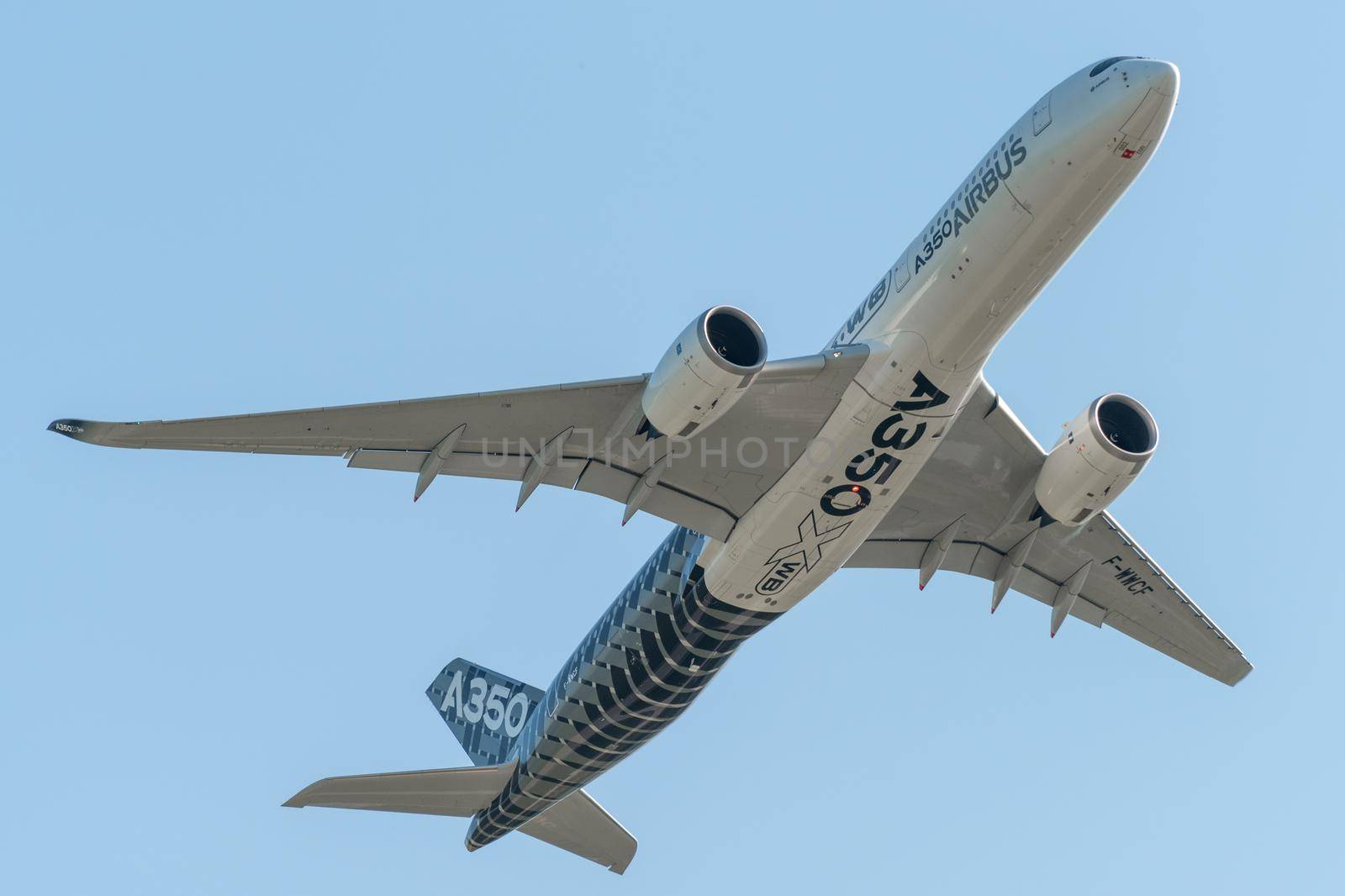 August 30, 2019. Zhukovsky, Russia. long-range wide-body twin-engine passenger aircraft Airbus A350-900 XWB Airbus Industrie at the International Aviation and Space Salon MAKS 2019.