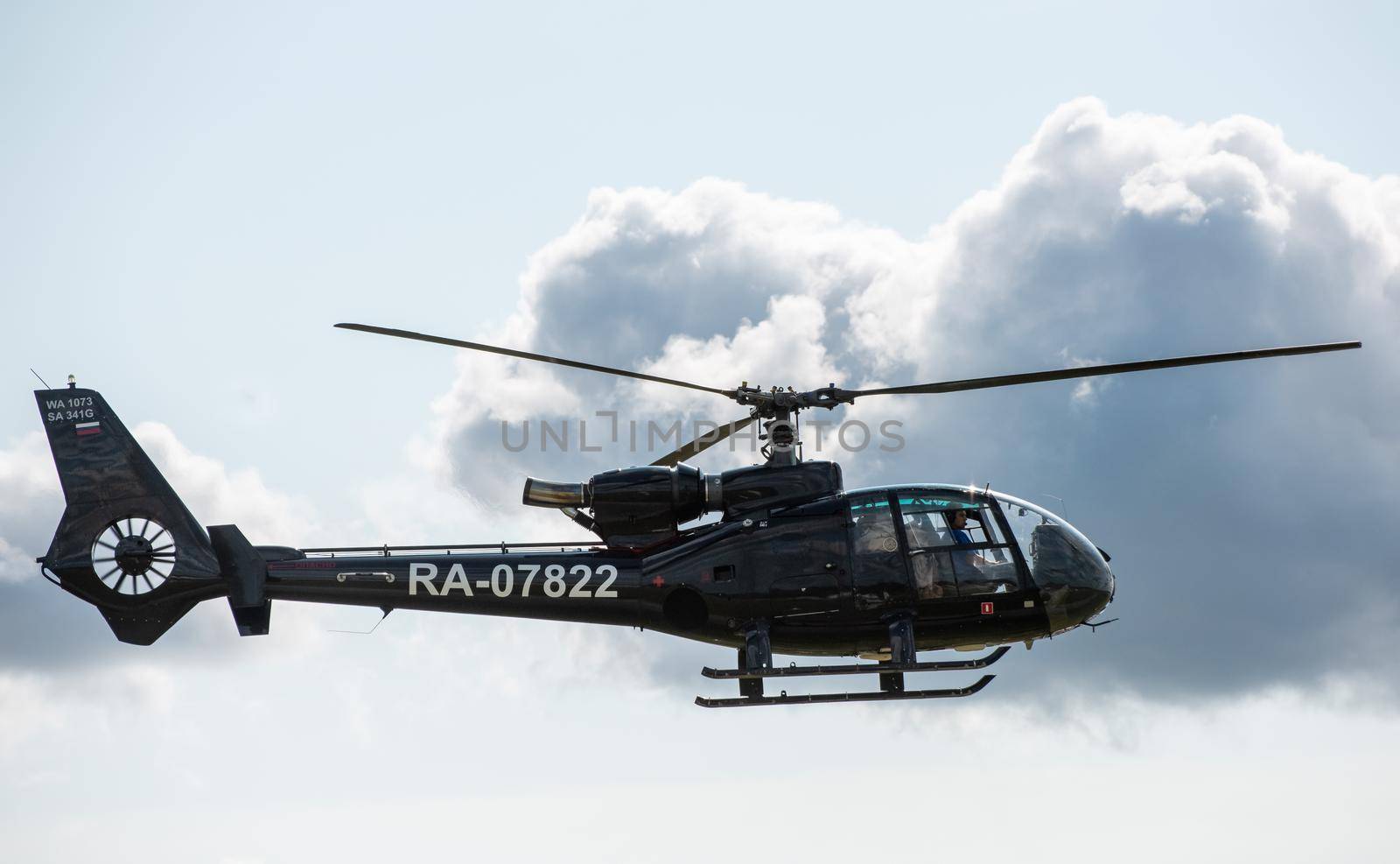 September 12, 2020, Kaluga region, Russia. Helicopter Sud-Aviation Gazelle SA 341 G at the airport Oreshkovo.