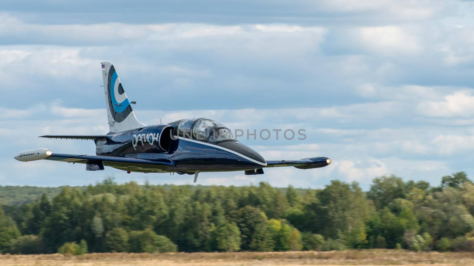 September 12, 2020, Kaluga region, Russia. The Aero L-39 Albatros training aircraft performs a training flight at the Oreshkovo airfield.