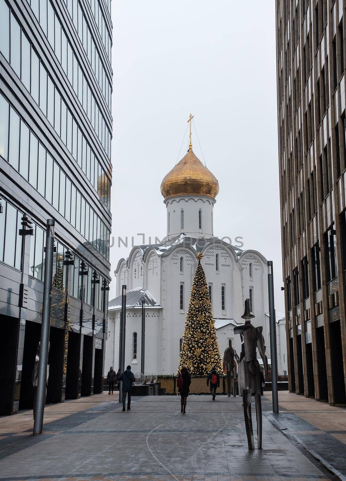 December 14, 2020, Moscow, Russia. New Year tree at the Church of St. Nicholas the Wonderworker at Tverskaya Zastava.