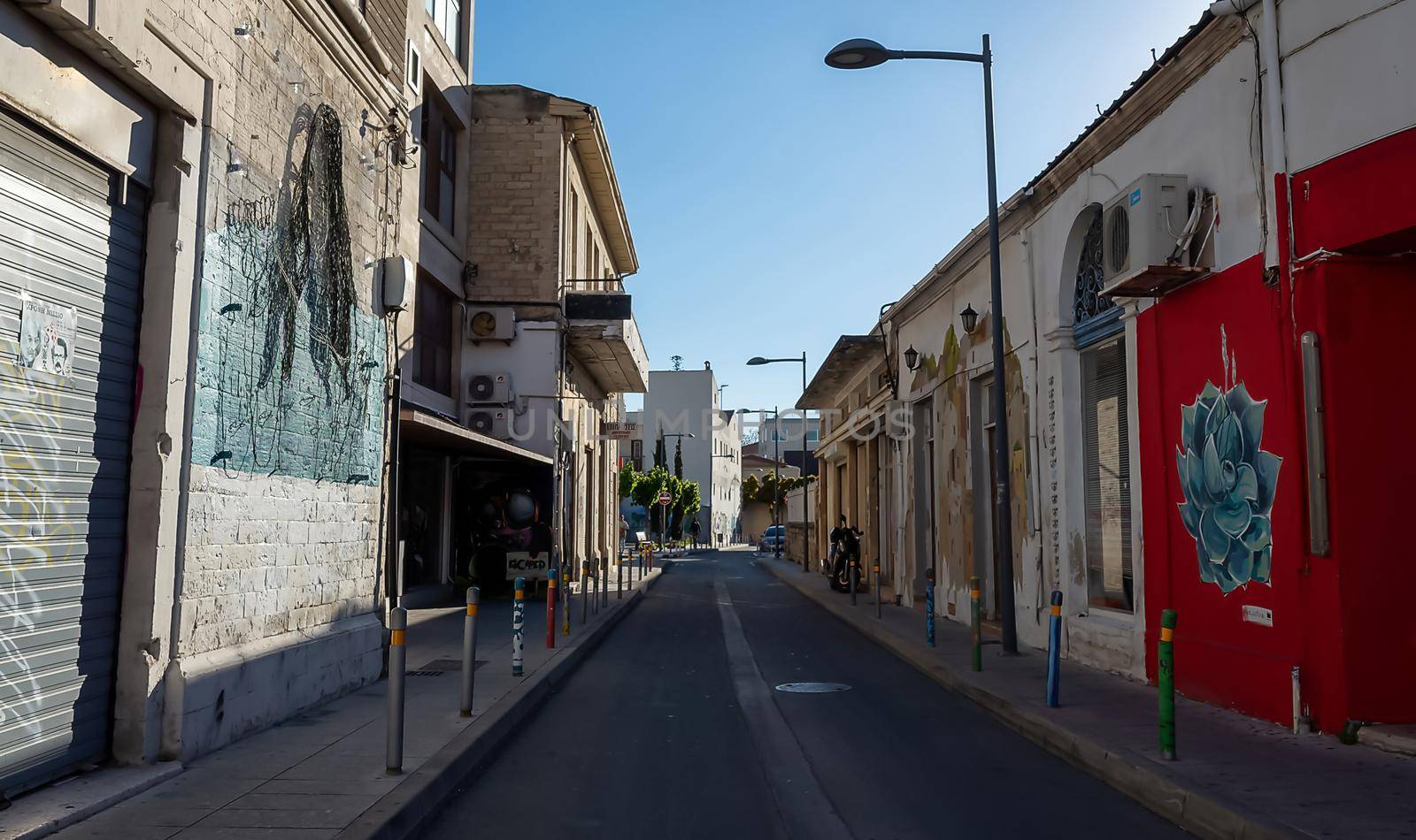 April 22, 2019, Limassol, Cyprus. Empty quiet street of the old town.
