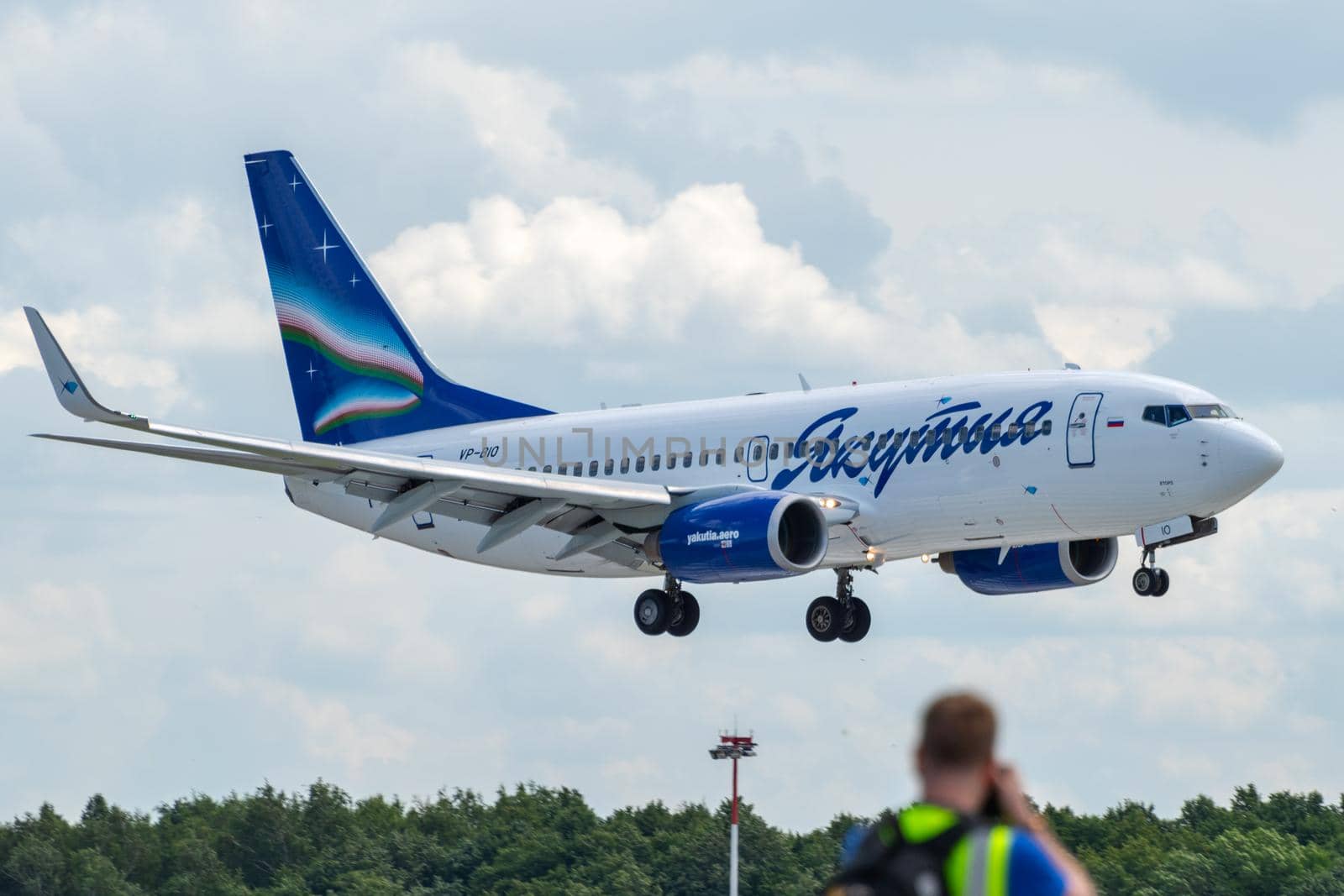 July 2, 2019, Moscow, Russia. Airplane Boeing 737-700 I Yakutia Airlines at Vnukovo airport in Moscow.