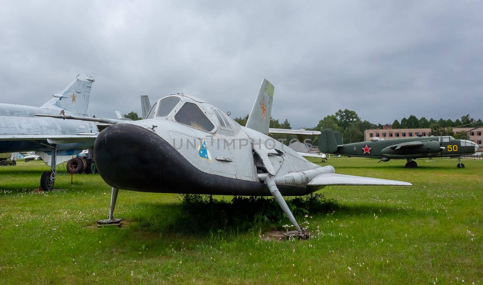 July 18, 2018, Moscow region, Russia. Flight subsonic analogue of an experimental manned orbital aircraft Mikoyan-Gurevich MiG-105 at the Central Museum of the Russian Air Force in Monino.