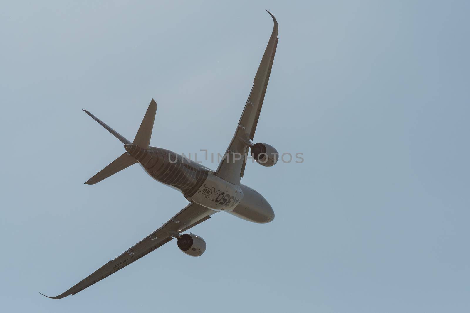 August 30, 2019. Zhukovsky, Russia. long-range wide-body twin-engine passenger aircraft Airbus A350-900 XWB Airbus Industrie at the International Aviation and Space Salon MAKS 2019.