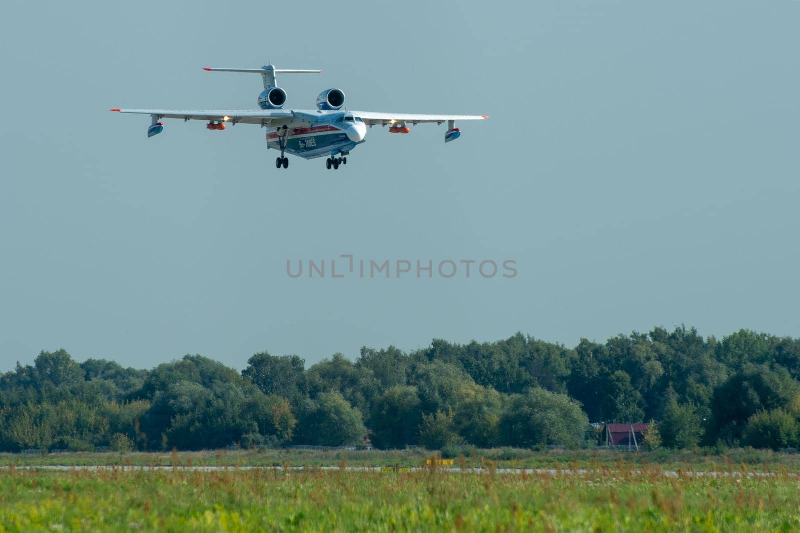 August 30, 2019. Zhukovsky, Russia. Multipurpose amphibious aircraft Beriev Be-200 Altair  at the International Aviation and Space Salon MAKS 2019.