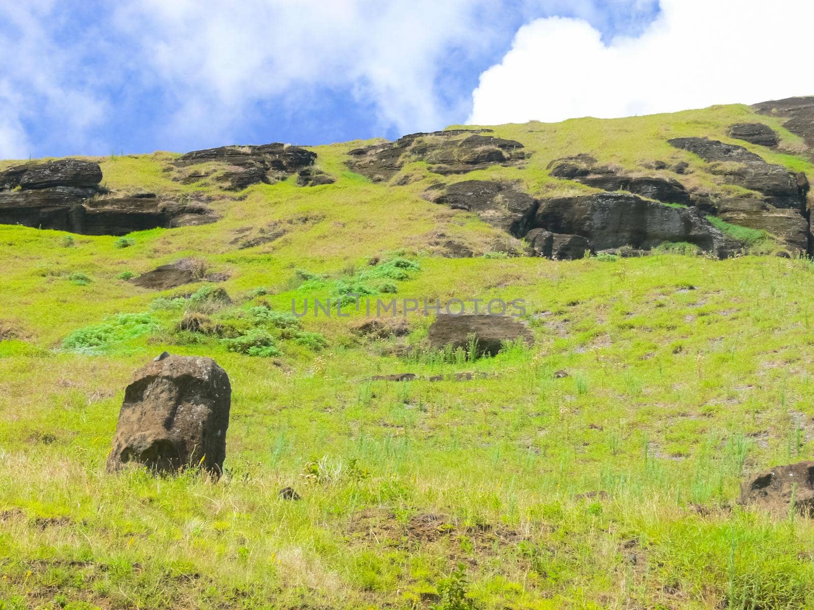 Statues of the gods of Easter Island. Ancient statues of ancient civilization on Easter Island.