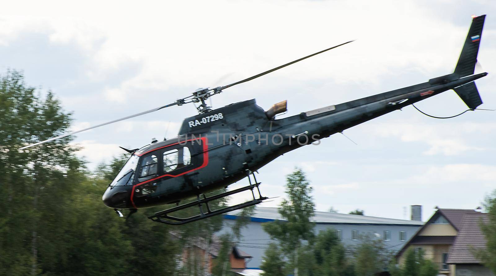 September 12, 2020, Kaluga region, Russia. Helicopter Aerospatiale AS.350 Ecureuil at the airport Oreshkovo.