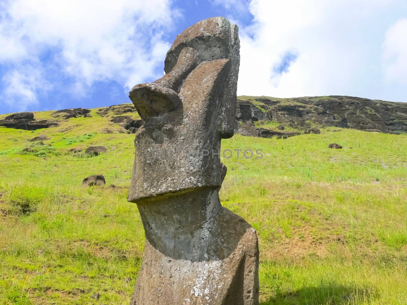 Statues of the gods of Easter Island. Ancient statues of ancient civilization on Easter Island.