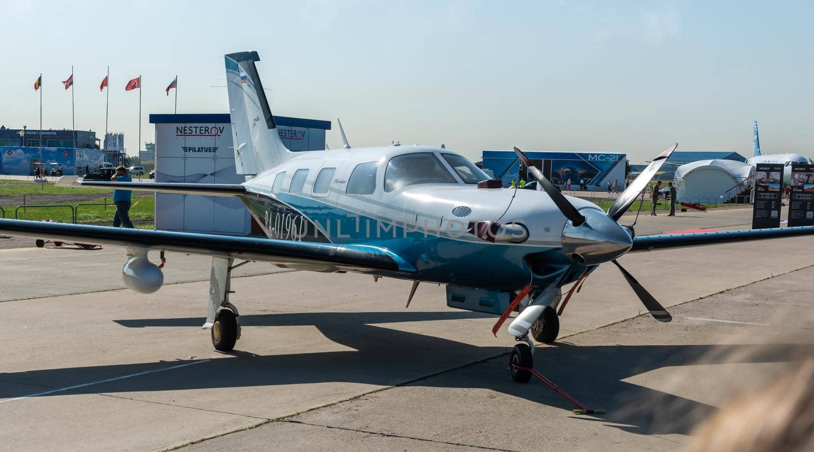 August 30, 2019, Moscow region, Russia.  Piper PA-46 Meridian light single-engine aircraft at the International aviation and space salon.