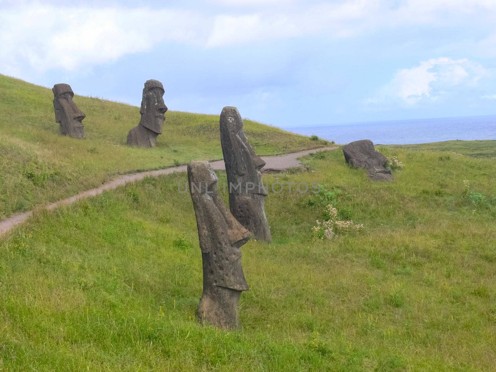 Statues of the gods of Easter Island. Ancient statues of ancient civilization on Easter Island.