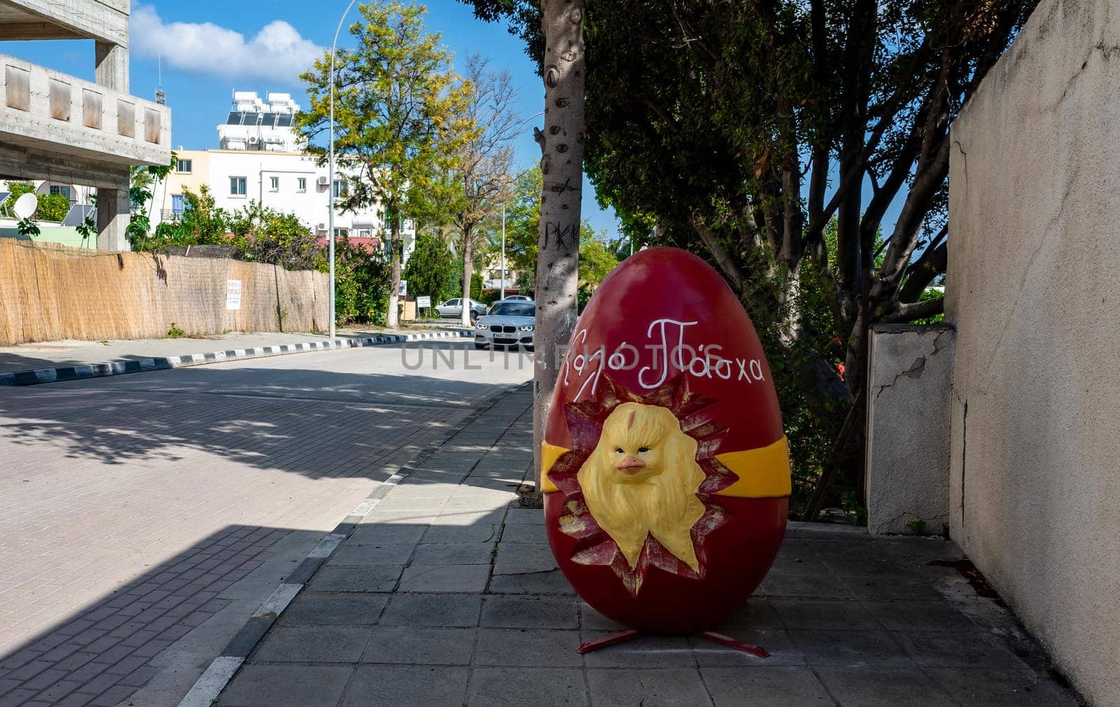 April 17, 2019 Polis, Cyprus. A huge Easter egg on one of the streets in the city of Polis.