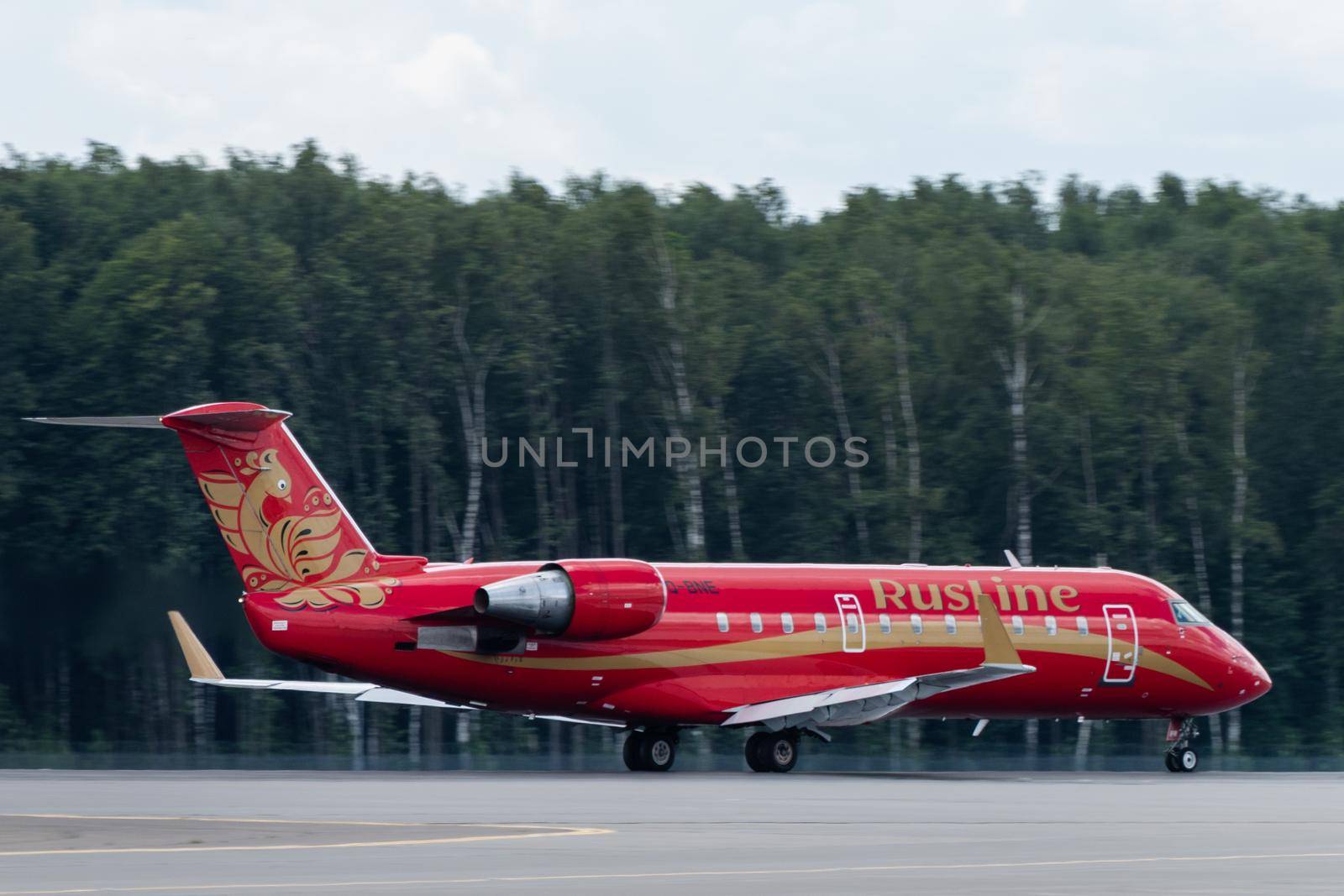 July 2, 2019, Moscow, Russia. Airplane Bombardier CRJ-100 Rusline airline at Vnukovo airport in Moscow.