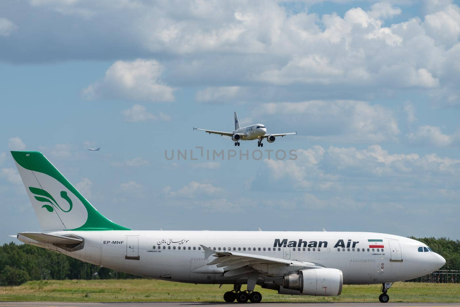 July 2, 2019, Moscow, Russia. Airplane Airbus A310-300 Mahan Airlines at Vnukovo airport in Moscow.