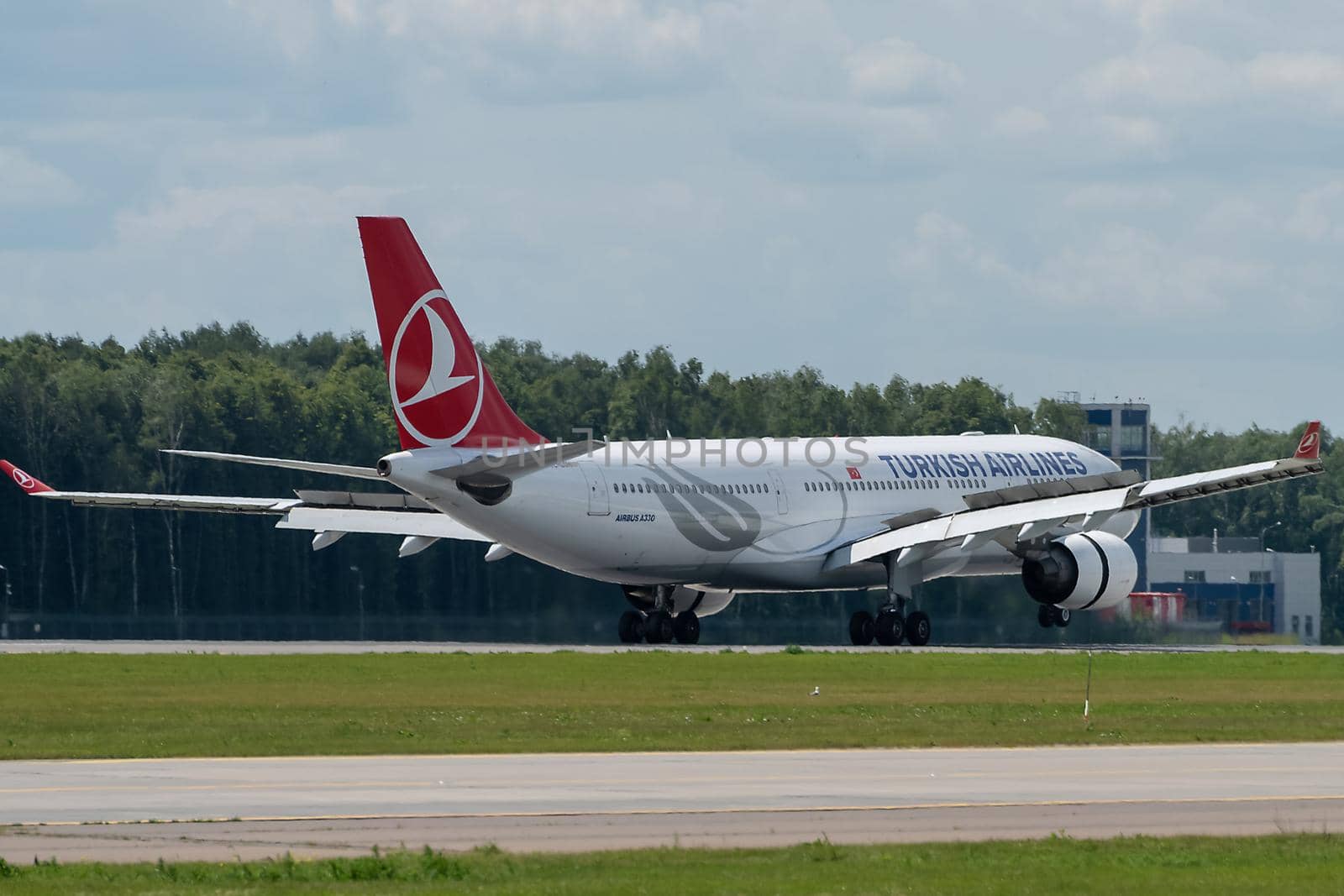 July 2, 2019, Moscow, Russia. Airplane Airbus A330-200 Turkish Airlines at Vnukovo airport in Moscow.