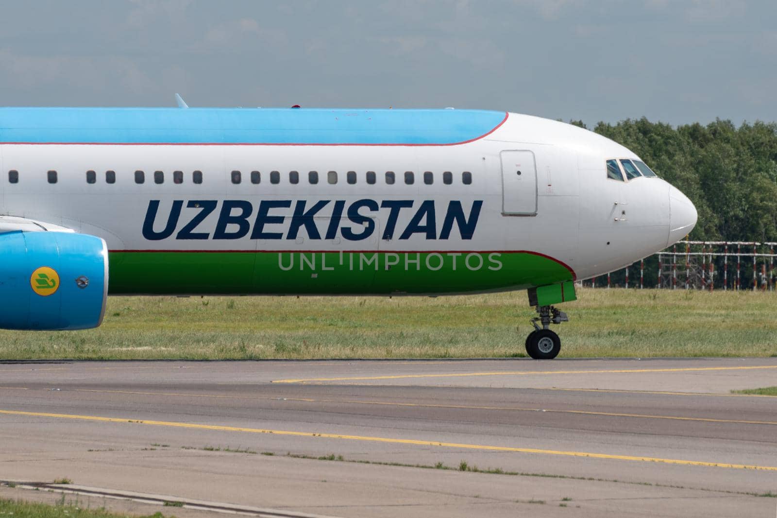 July 2, 2019, Moscow, Russia. Airplane Boeing 767-300 Uzbekistan Airways at Vnukovo airport in Moscow.