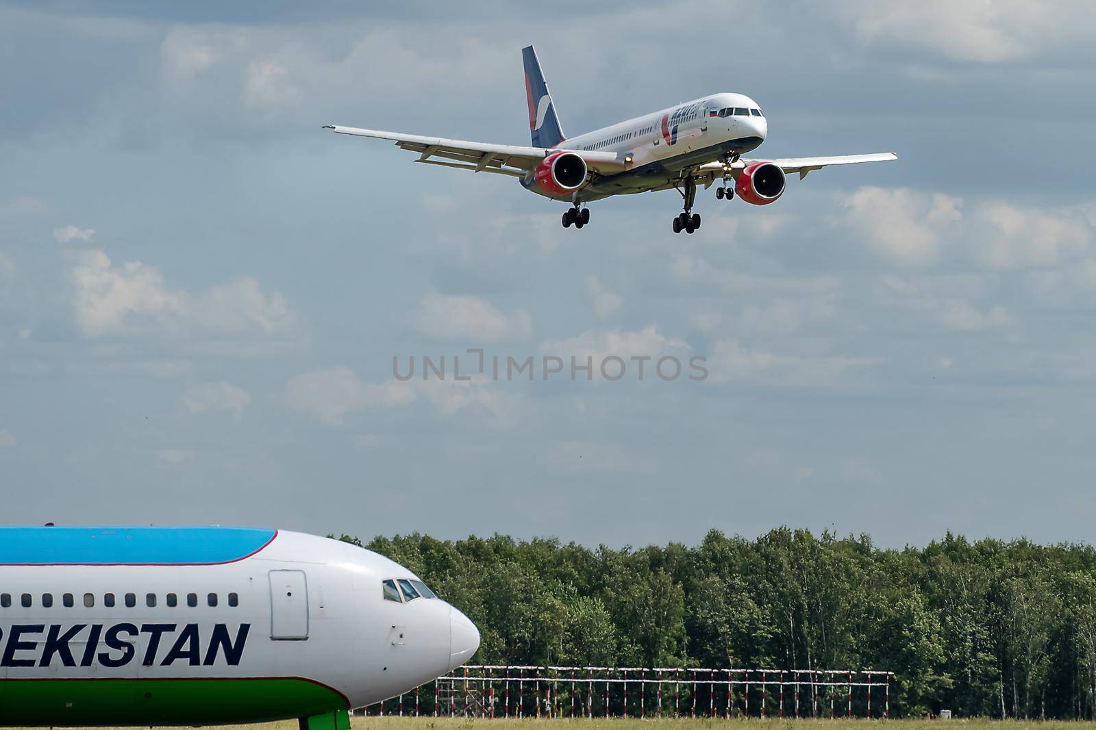 July 2, 2019, Moscow, Russia. Airplane Boeing 757-200 Azur Air Airline at Vnukovo airport in Moscow.