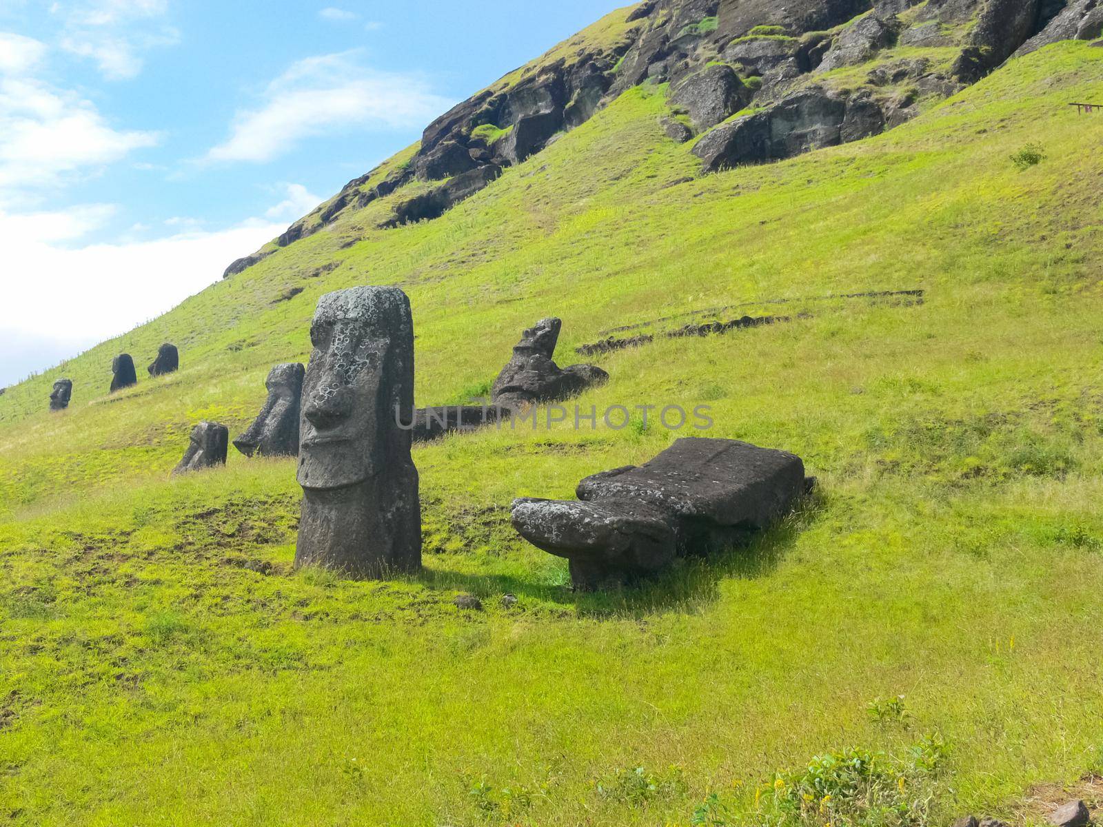 Statues of the gods of Easter Island. Ancient statues of ancient civilization on Easter Island.